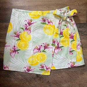 Forever 21 Yellow Pink Floral Mini Skirt Lemon Print Lined Medium Pastel Green